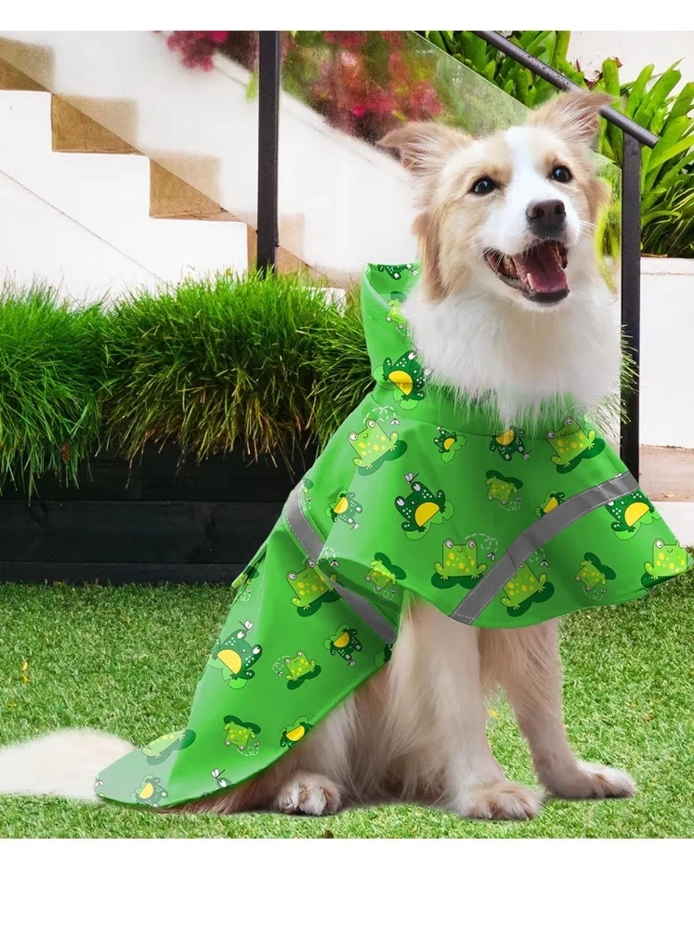 NEW  🆕 Green Frog Printed Adjustable Dog Light Weight Raincoat with Hood Large